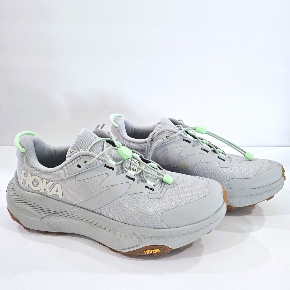 HOKA Transport Women 6.5 HMLG Harbor Mist Lime Glow Vibram Shoes NWOT
